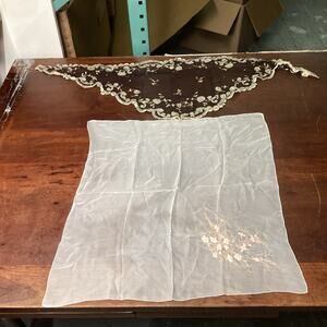 Black Floral Lace Table Runner And Embroidered Flower Scarf